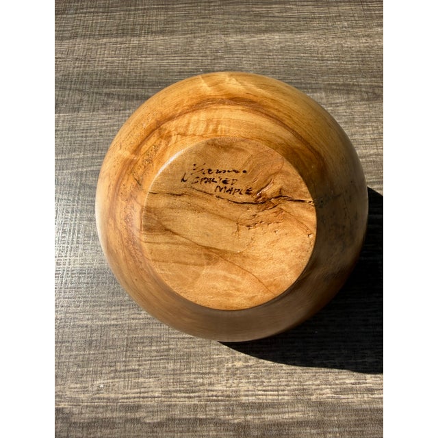 Late 20th Century Signed Studio Spalted Maple Turned Wood Vessel With Copper, Silver Turquoise Inlay For Sale - Image 10 of 10