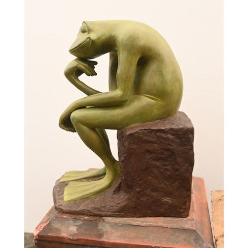 Gold Frog the Thinker Statue in Bronze after Rodin For Sale - Image 8 of 8