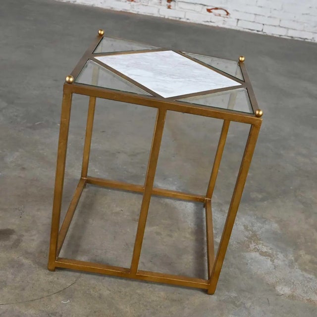 Art Deco Chelsea House Jamie Merida Collection Iron Antique Gold Leaf Harlequin Side Table For Sale - Image 3 of 18