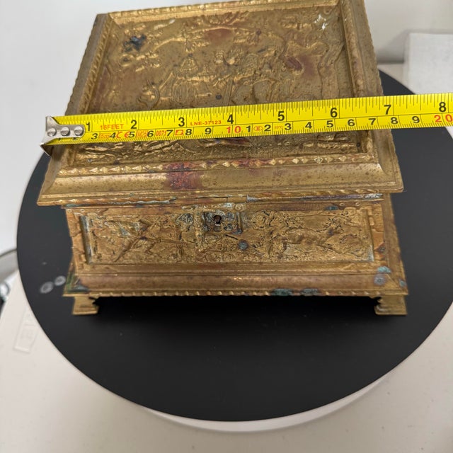 Vintage or Antique Patinated Gilt Bronze Jewelry Casket or Dresser Box 8.5"x7.5"x4.25" For Sale - Image 9 of 12