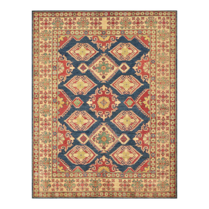 Kazak Rug 6'2'' X 7'10'' Blue Wool Tribal Geometric Hand-Knotted Oriental Carpet