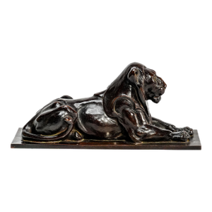 Art Deco Style Antique Recumbent Lion Cast Metal Statue Sculpture Home Decor