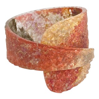 Sculptural Orange and Gold Plexiglass Coiled Bangle Bracelet For Sale