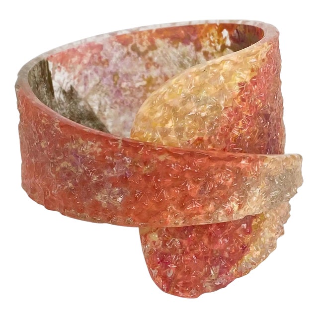 Sculptural Orange and Gold Plexiglass Coiled Bangle Bracelet For Sale
