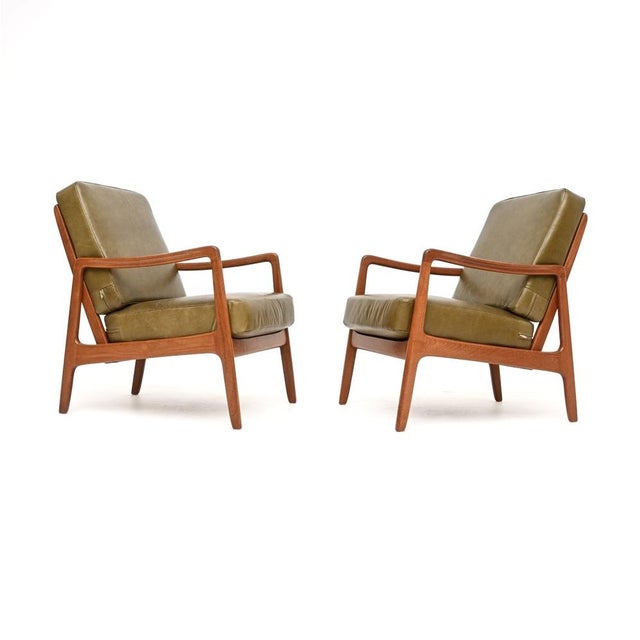 Mid-Century Modern Vintage Danish Teak and Leather Lounge Chairs by Ole Wanscher for France & Søn, 1960, Set of 2 For Sale - Image 3 of 11