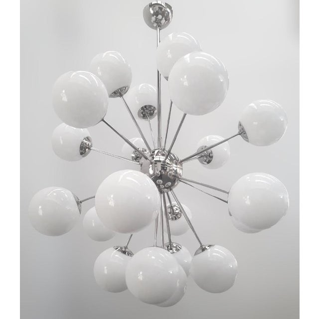 Italian 21st Century Nova Polished Nickel Glossy White Murano Sputnik Chandelier by Fabio LTD For Sale - Image 3 of 6