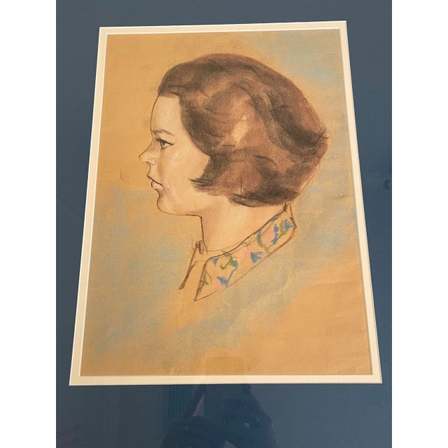 Mid Century Modern Female Framed Original Pastel Portrait For Sale - Image 4 of 12