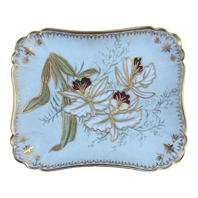 Antique 19th Century Haviland & Co. Limoges Hand-Painted Porcelain Orchid Tray For Sale