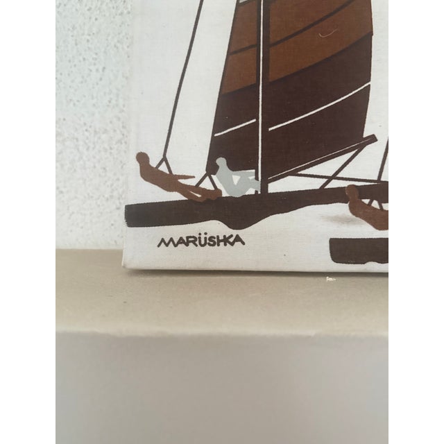 Mid-Century Modern Vintage Marushka Sailboat Print on Stretched Linen Wall Hanging For Sale - Image 3 of 4