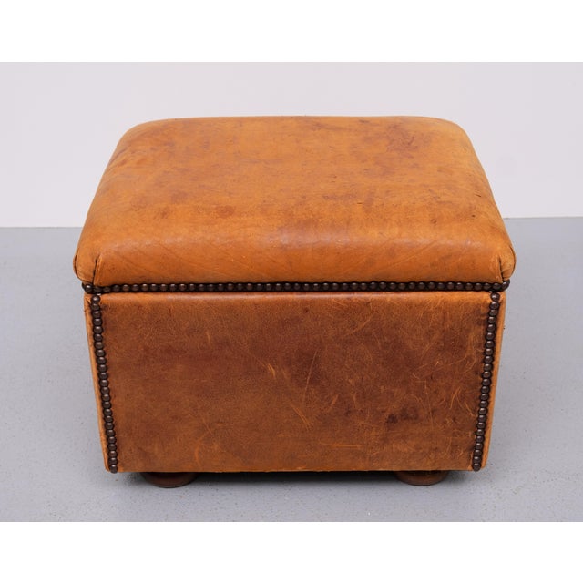 Sheepskin Leather Pouf with Storage, 1970s For Sale - Image 10 of 11