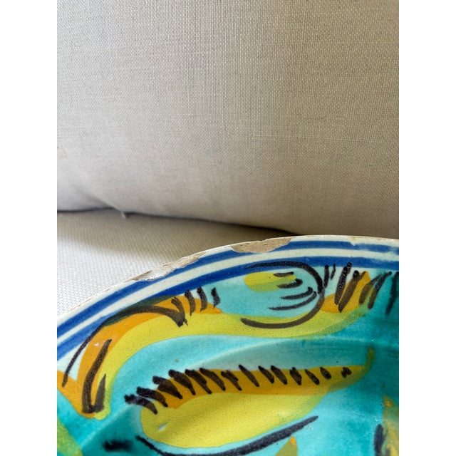 Shabby Chic Antique Spanish Multi Color Lebrillo Platter With Bird For Sale - Image 3 of 9