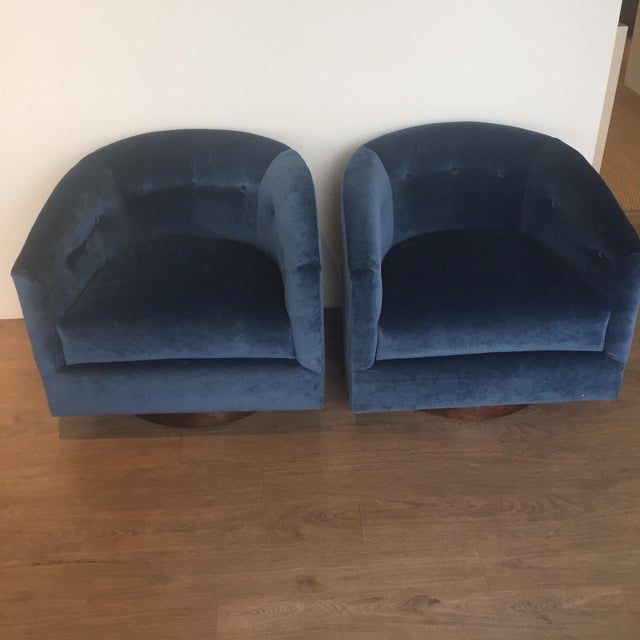 Navy Tufted Velvet Swivel Barrel Chairs a Pair Chairish