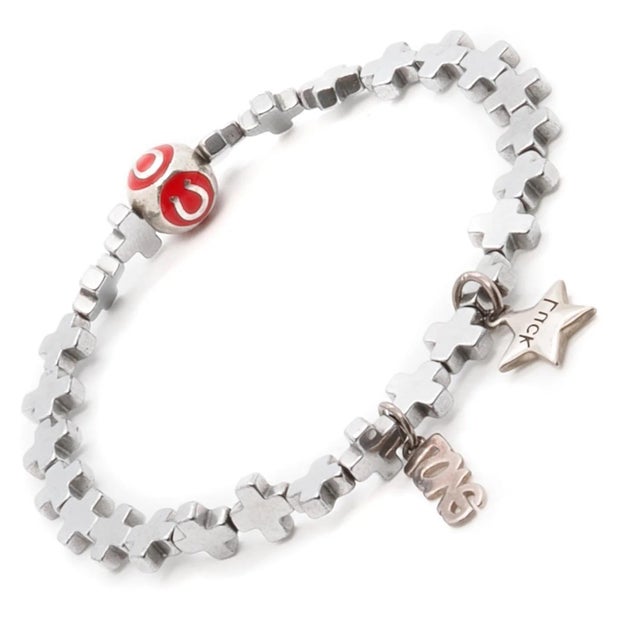 Lucky Love Silver Hematite Stone Beaded Bracelet For Sale - Image 4 of 7