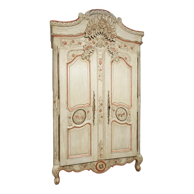 Ornate Hand-Painted Floral Carved Wardrobe For Sale