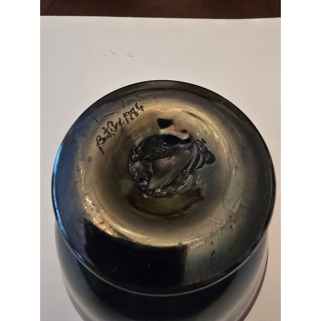 Lavender Vintage Tiffany Style Iridescent Magenta Bowl Signed For Sale - Image 8 of 11