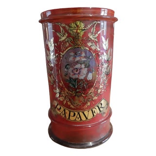 Red and Gold Screen-Printed Glass Pharmacy Jar, 1920 For Sale