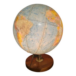 1957-1960 Illuminated Replogle Comprehensive Globe on Solid Walnut and Brass Base For Sale