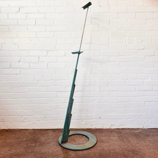 Teal Post Modern Art Deco Curtis Jere Adjustable Metal Picture Stand (Signed 1988) For Sale - Image 8 of 8