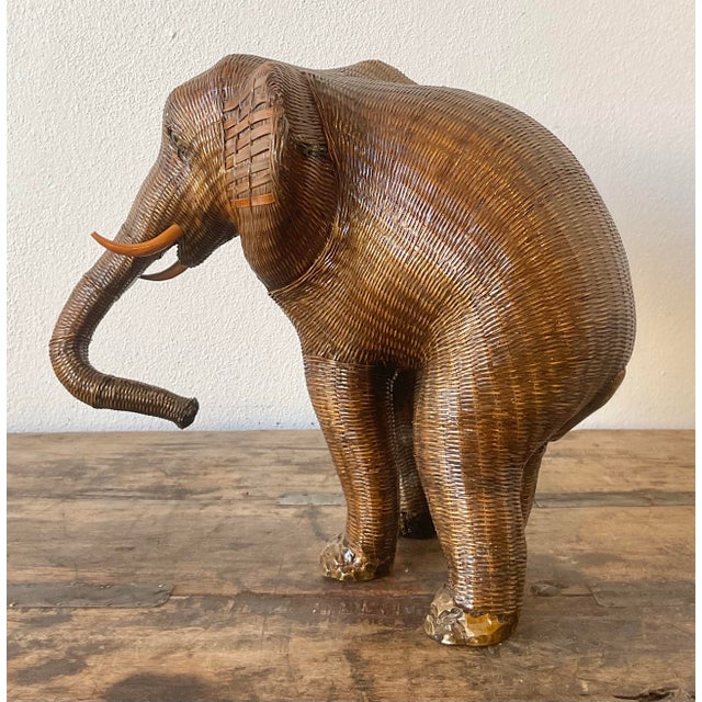 Wood Mid Century Shanghai Weave Elephant Basket For Sale - Image 7 of 12