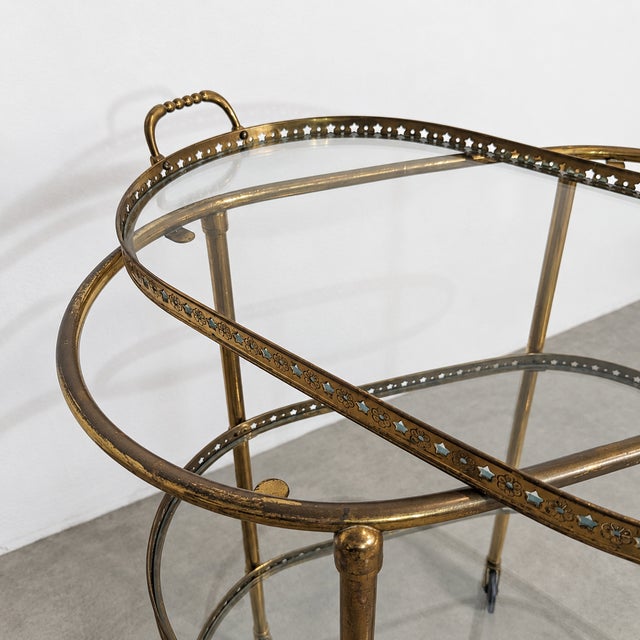 1950s Vintage Brass and Glass Three-Tier Serving Trolley, 1950s For Sale - Image 5 of 9