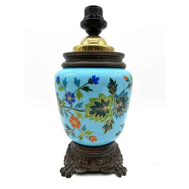Biedermeier Table Lamp in Opal Glass and Turquoise Glass, 1890 For Sale - Image 15 of 15