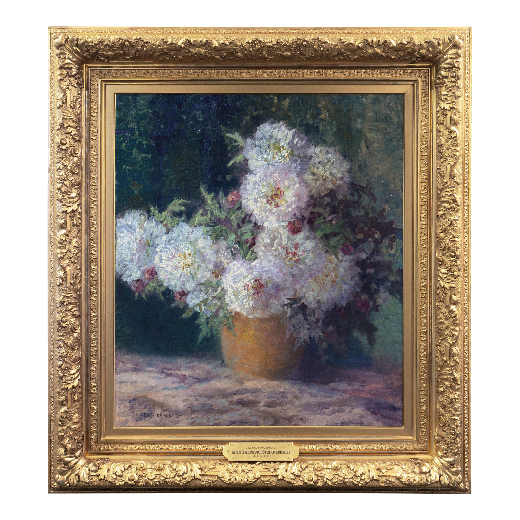 光のbouquet 絵画原画 Still Life of Dahlias' by Max Theodore Streckenbach, Circa 1900