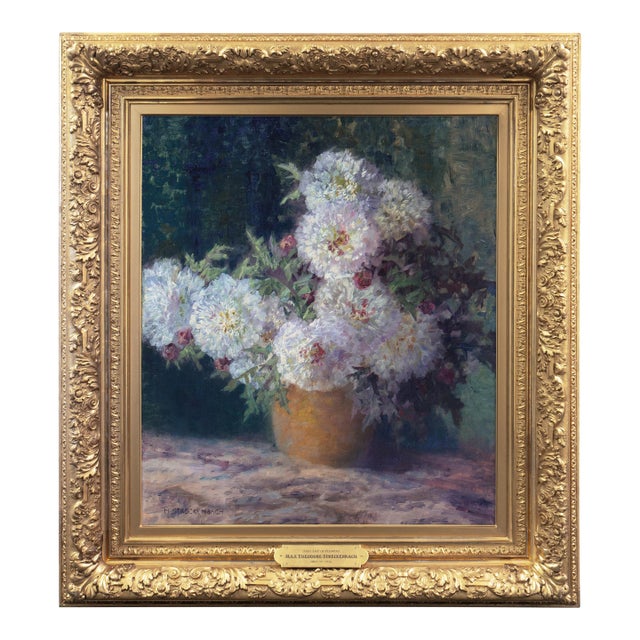 'Still Life of Dahlias' by Max Theodore Streckenbach, Circa 1900, German Floral Still Life For Sale