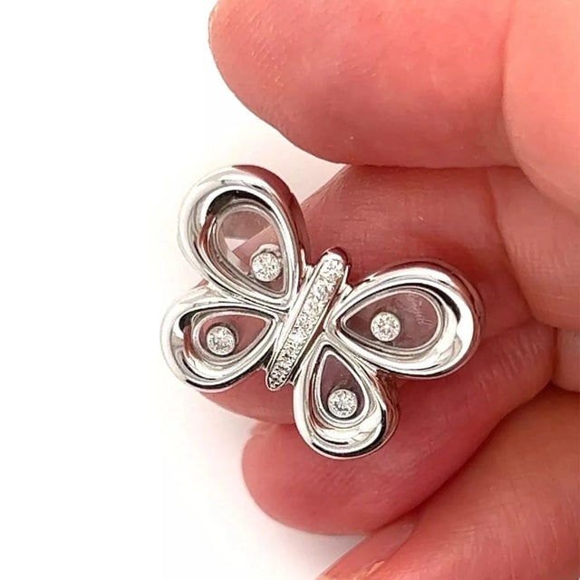 Chopard Chopard Happy Diamond 18k White Gold Butterfly Ring W/Cert, Size 6 For Sale - Image 4 of 11