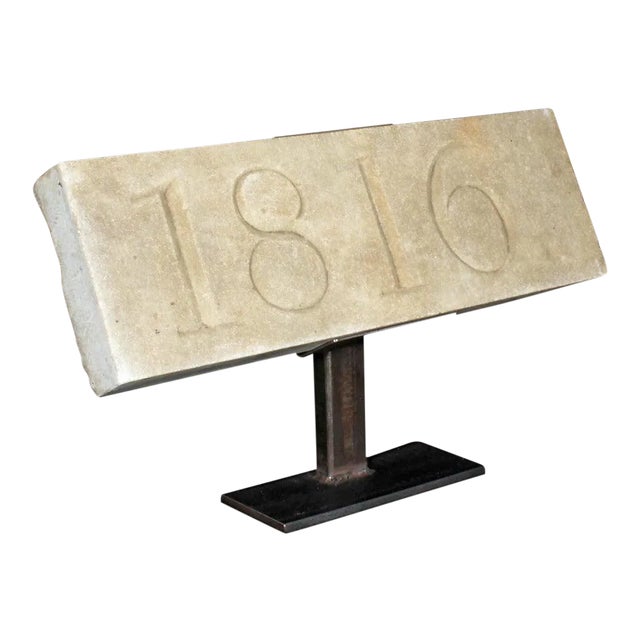 Architectural Stone Date Block Mounted on a Metal Stand For Sale