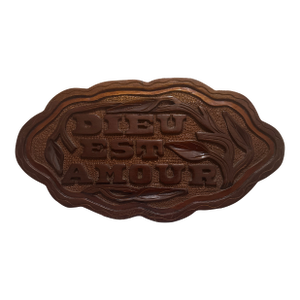 1960s Style Carved Wood Religious Sign - God Is Love (French) - Wall Hanging Decor