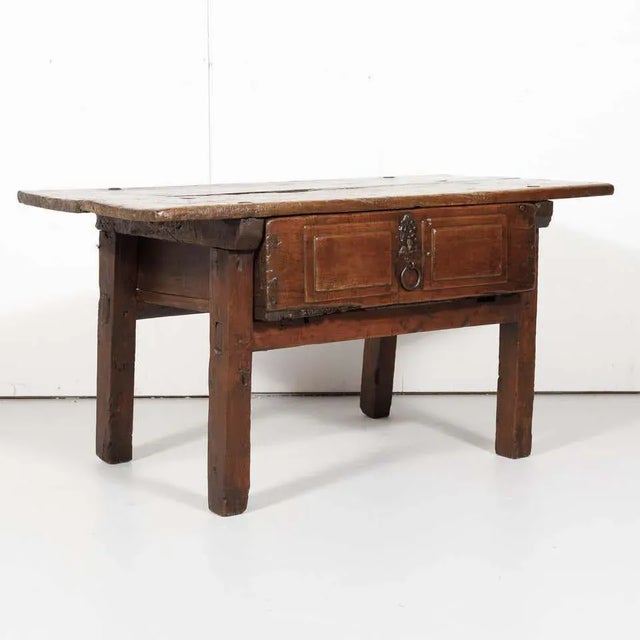Rustic 18th Century Solid Walnut Spanish Side Table For Sale - Image 3 of 13