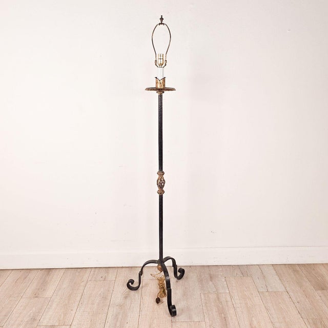 1970s Wrought Iron Torchères With Gilt Accents - a Pair For Sale In San Francisco - Image 6 of 8