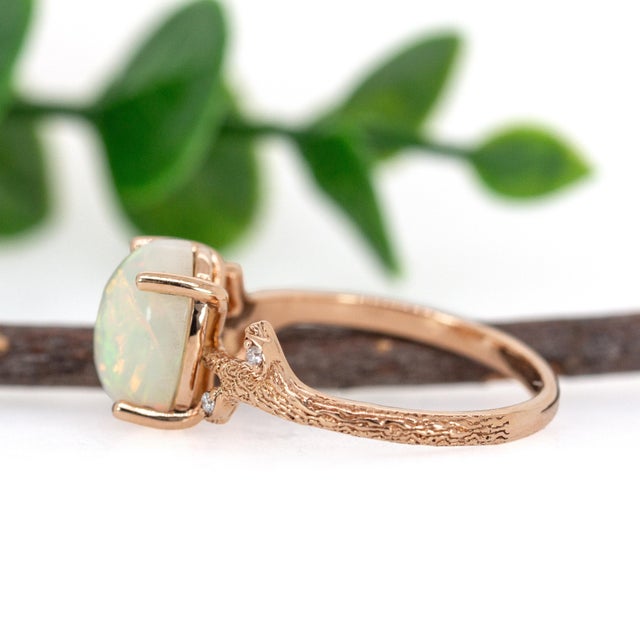 1.9cts Ethiopian Opal Ring With Diamond Accents in 14k Rose Gold | Oval 10x8mm, Size 6.75 For Sale In Columbus - Image 6 of 8