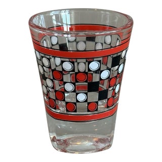 Vintage Art Deco Red White Black Checkered Shot Glass Clear Glass For Sale