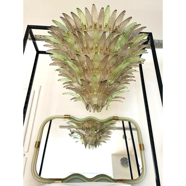 Glass Venetian Smoked-Fumè and Green Palmette Murano Glass Chandelier by Simoeng for Simoeng For Sale - Image 7 of 8