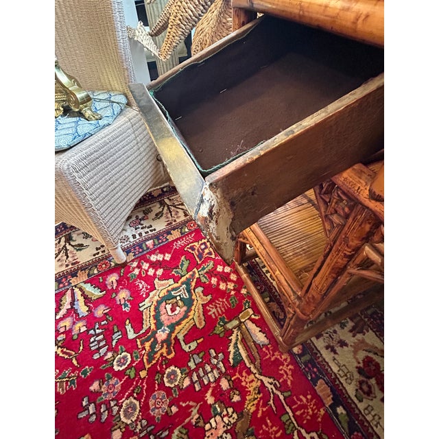 Antique 19th Century Chinese Rattan Desk With Black Lacquer and Bamboo For Sale - Image 9 of 13