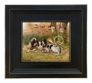 "Bluetick Hounds at Rest" Contemporary Reproduction Print on Canvas After Jules Bertrand Gelibert, Framed