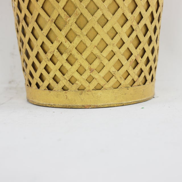 Vintage Gold-Tone Woven Metal Bucket / Wastebasket With Charm For Sale - Image 9 of 10