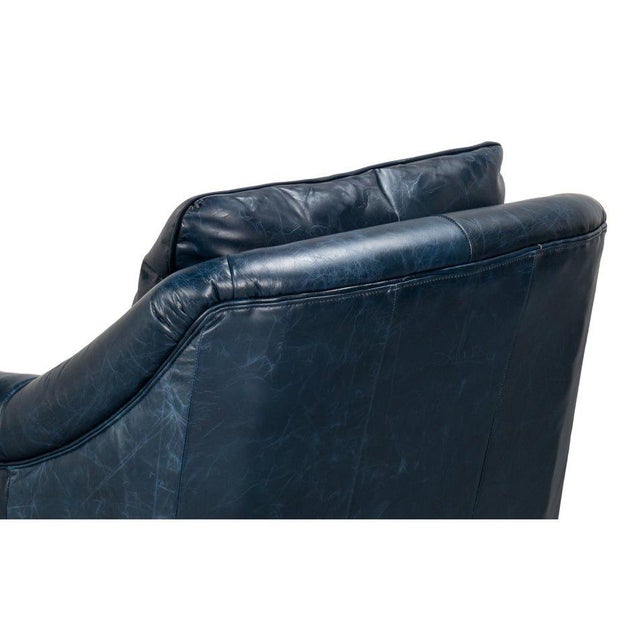 Blue Pair of Classic Blue Leather Chairs For Sale - Image 8 of 13