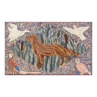 American Hooked Rug With a Golden Retriever With Different Type of Birds For Sale