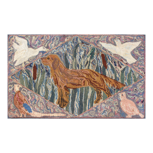 American Hooked Rug With a Golden Retriever With Different Type of Birds