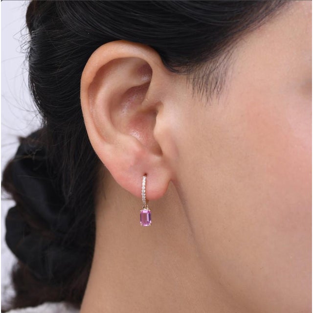 1.40 cts Natural pink sapphire & 0.14 cts diamond earrings in 14k gold For Sale - Image 11 of 18