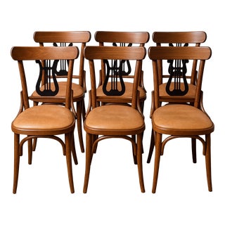 Vintage Bentwood Chairs with Black Lyre-Shaped Backrest, 1930s, Set of 6 For Sale
