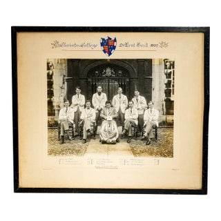 Fantastic Framed 1937 Christ’s College Cambridge Rowing Crew Photograph English Sporting Memorabilia University Preppy Home Decor For Sale