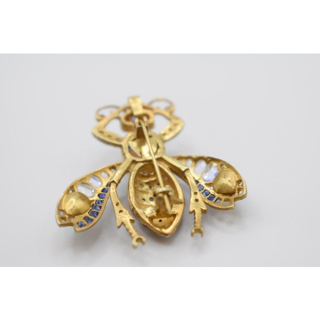 Mid 20th Century Vermeil Lighting Bug Brooch With Diamonds, Sapphires, Opals, Moonstones, and Rubies For Sale - Image 12 of 14