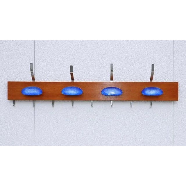 1960s Paolo De Poli Attributed Enamel & Walnut Wall Mounted Coat Rack For Sale In New York - Image 6 of 13