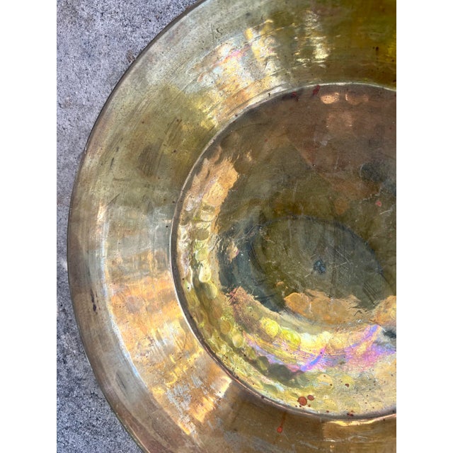 Antique European Hammered Shallow Brass Bowl or Collection Plate For Sale - Image 4 of 7