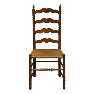 Tell City Solid Hard Rock Maple Colonial Early American Ladderback Dining Side Chair W. Rush Seat 2312 For Sale