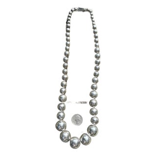 Vintage Taxco Mexico 26" Graduated Sterling Silver Bead Necklace, FSG Ts-54, 141g For Sale