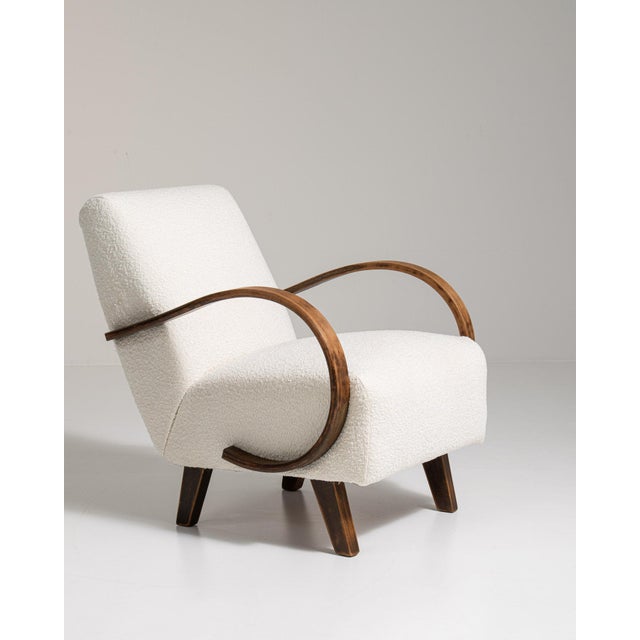 Ivory 20th Century Czech Republic Warm Ivory Boucle Bentwood-Arm Lounge Chair For Sale - Image 8 of 11